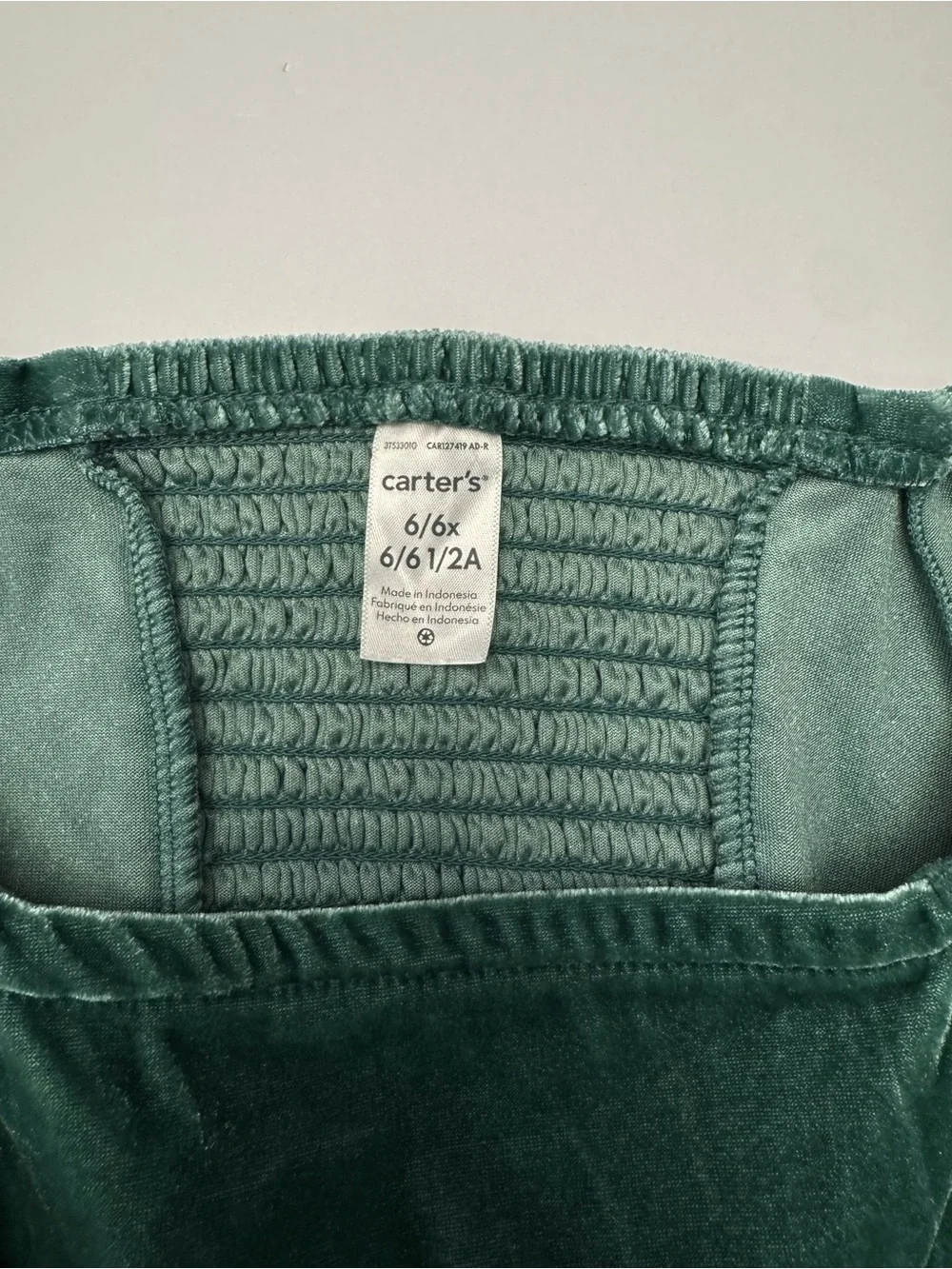 Carter's Girls' Velvet Puff Short Sleeve Dress in Emerald Size 6X